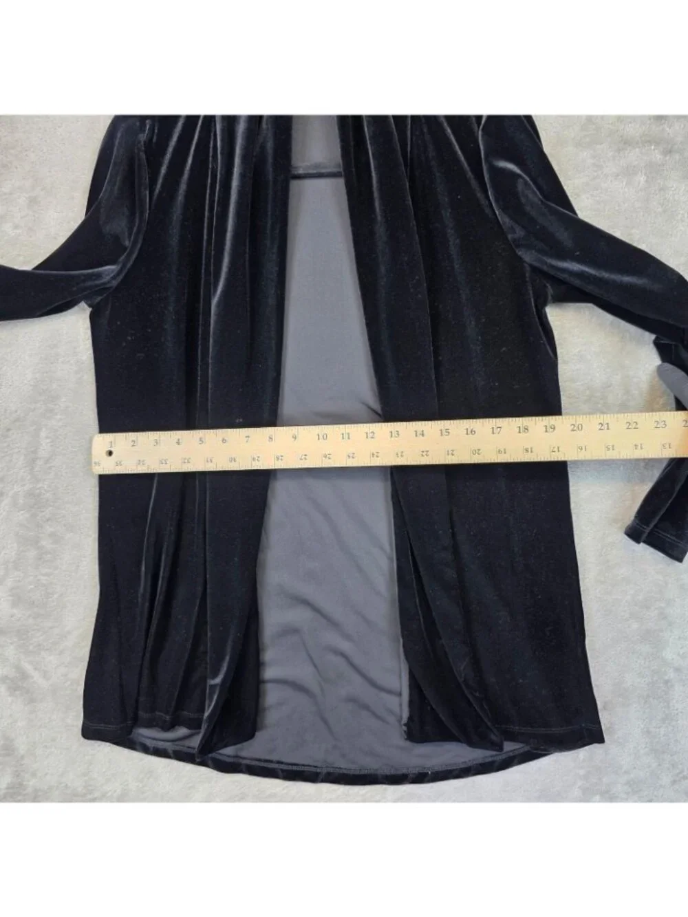Vince Camuto Jacket Womens Small Black Velvet Open Front Stretch Mid Length